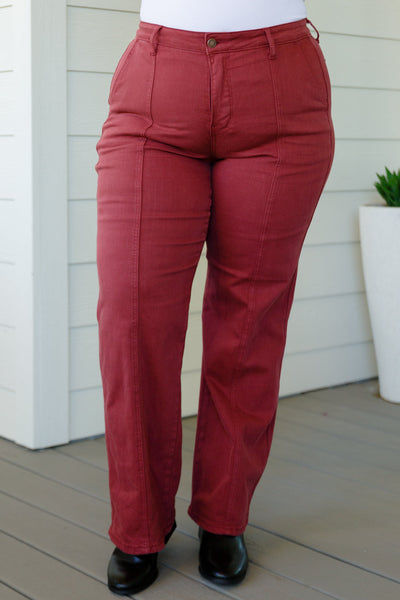 Judy Blue Deep Burgundy Front Seam Straight Jeans