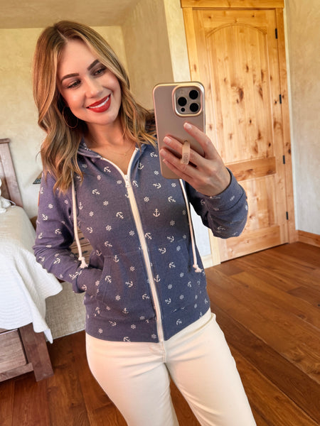 MM Summer Print Full Zip Hoodies (Aqua Palm, Petal Garden Floral, Nautical)
