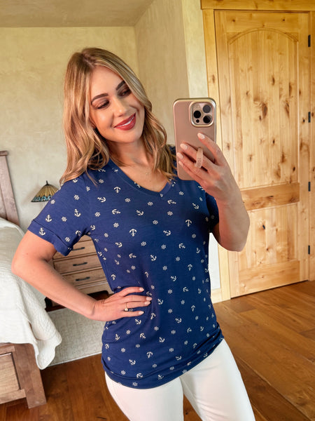 MM Navy Nautical Short Sleeve Top