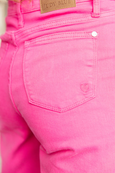 Judy Blue Hot Pink Garment Dyed Straight Jeans