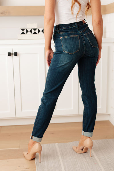 Judy Blue Darkwash Pull On Double Cuff Slim Jeans