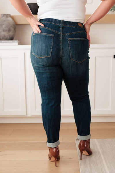Judy Blue Darkwash Pull On Double Cuff Slim Jeans