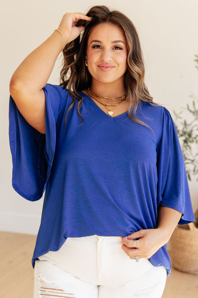 Wrinkle Free Flare Sleeve Top in Royal Blue