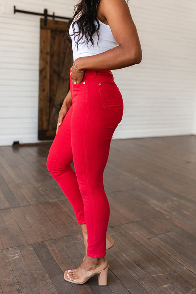 Judy Blue Red Tummy Control Garment Dyed Denim