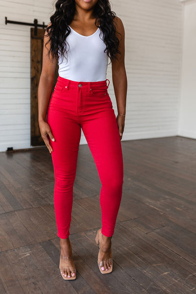 Judy Blue Red Tummy Control Garment Dyed Denim