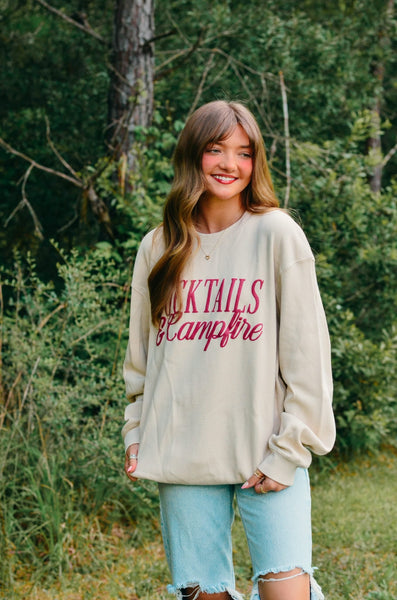 Cocktails & Campfires Waffle knit sweater
