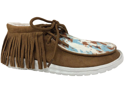 Gypsy Jazz "Mooma Fringe" Tan & Turquoise Slip-on Shoes-Shoes-Sunshine and Wine Boutique