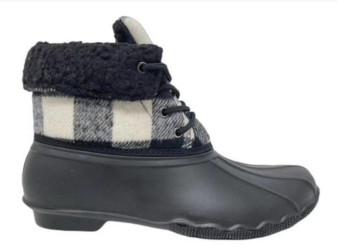Gypsy Jazz "Slush" Black & White Plaid Boots-Shoes-Sunshine and Wine Boutique