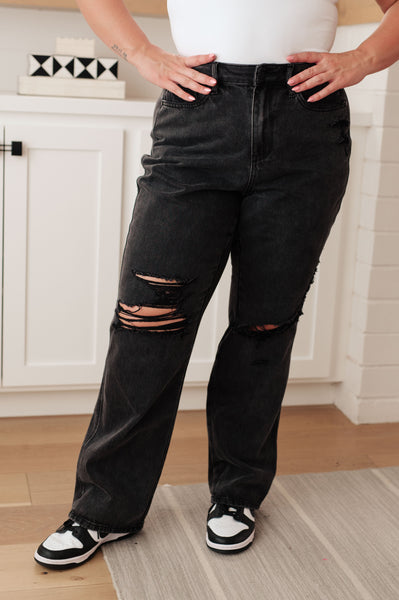 Judy Blue Rigid 90's Distressed Straight Jeans in Black
