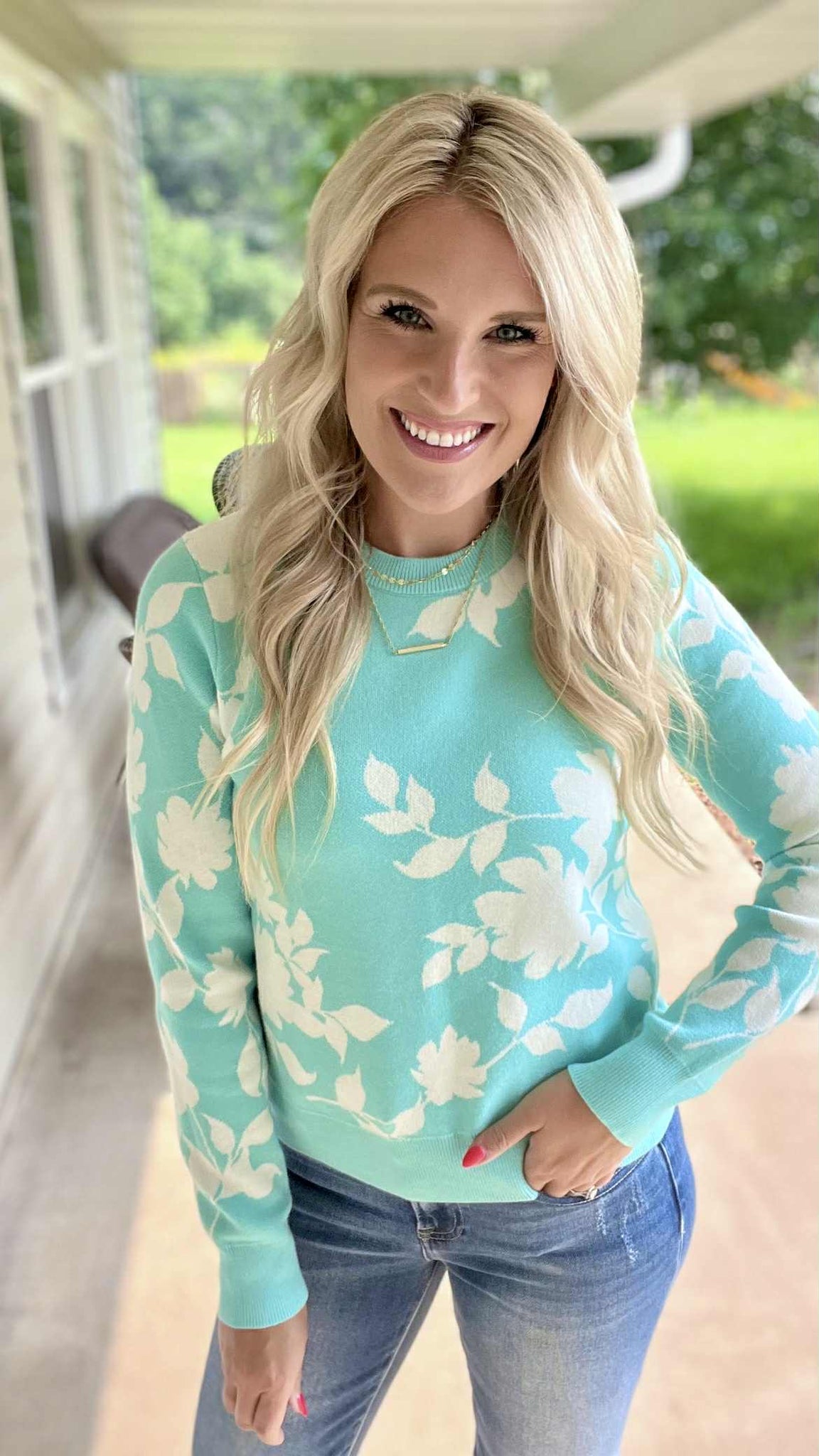 Mint Winter Floral Sweater