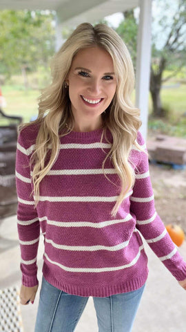 Magenta Stripe Waffle Sweater