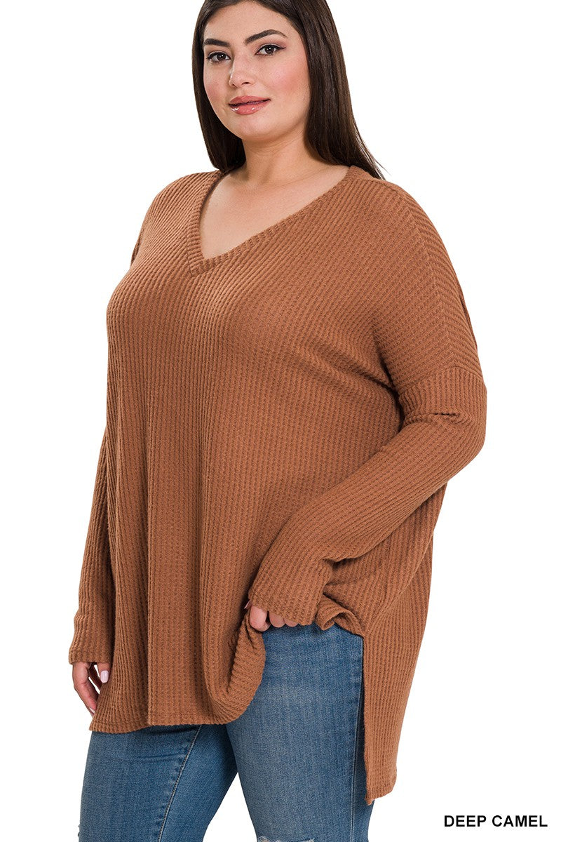 Brushed Waffle Hi-Low Long Sleeve
