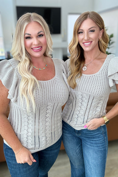Pointelle Knit Flutter Sleeve Top