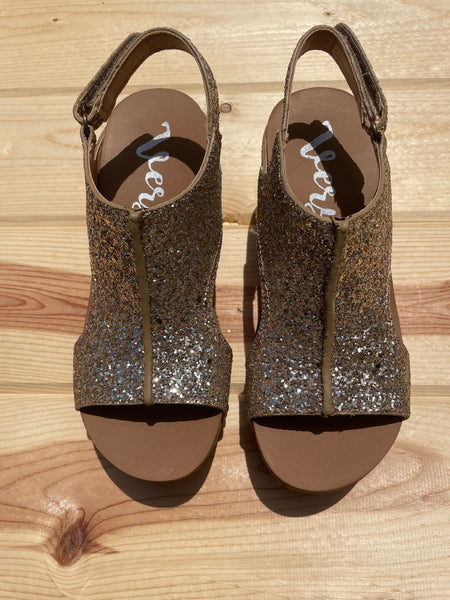 Very G "Culver" Gold Sparkle Wedge-Shoes-Sunshine and Wine Boutique