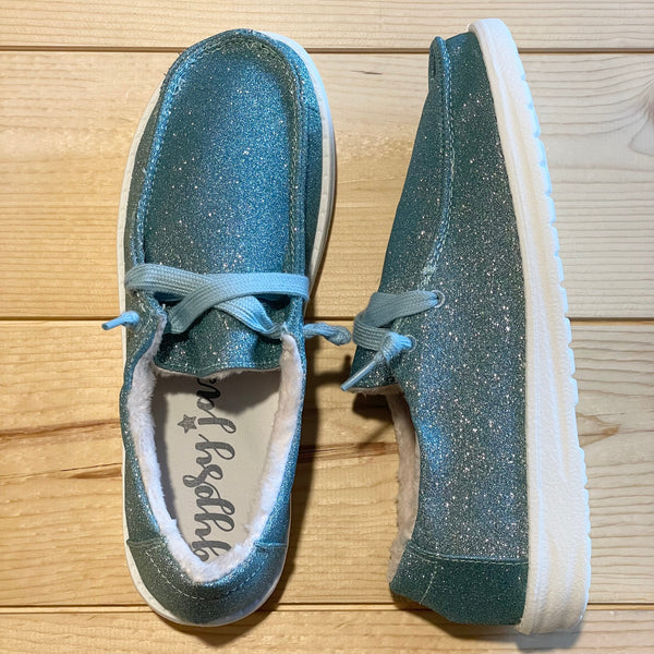 Gypsy Jazz Kid's "Lil Holly Glitter" Turquoise Slip-on Shoes-Shoes-Sunshine and Wine Boutique