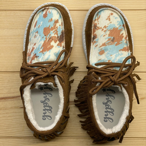 Gypsy Jazz "Mooma Fringe" Tan & Turquoise Slip-on Shoes-Shoes-Sunshine and Wine Boutique