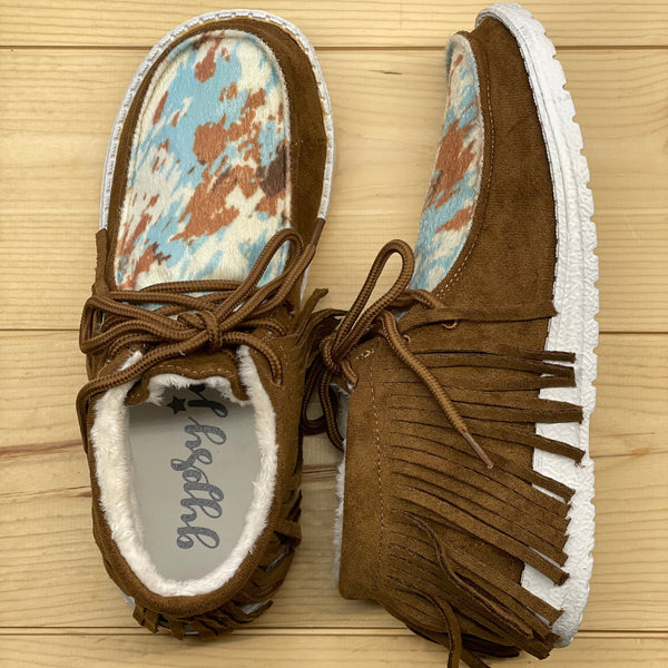 Gypsy Jazz "Mooma Fringe" Tan & Turquoise Slip-on Shoes-Shoes-Sunshine and Wine Boutique
