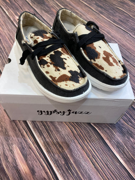 Gypsy Jazz Kid's "Lil Mooma" Black Cow Slip-on Shoes-Shoes-Sunshine and Wine Boutique