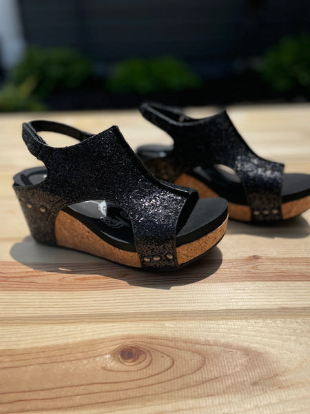 Very G "Culver" Black Sparkle Wedge-Shoes-Sunshine and Wine Boutique