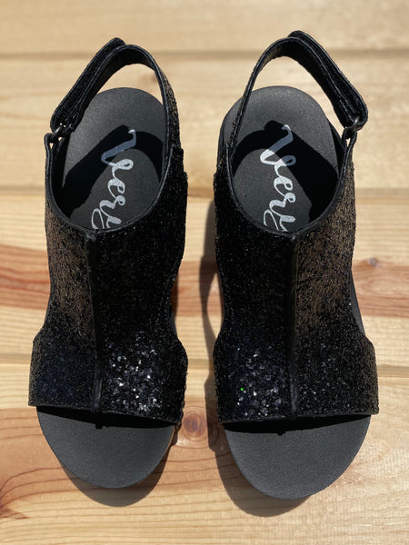 Very G "Culver" Black Sparkle Wedge-Shoes-Sunshine and Wine Boutique