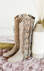 Rodeo Doll Fringe Boots in Taupe
