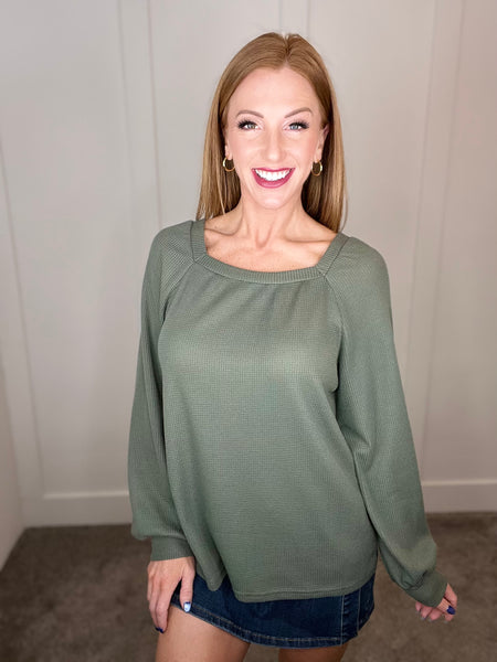 Olive Waffle Knit Top