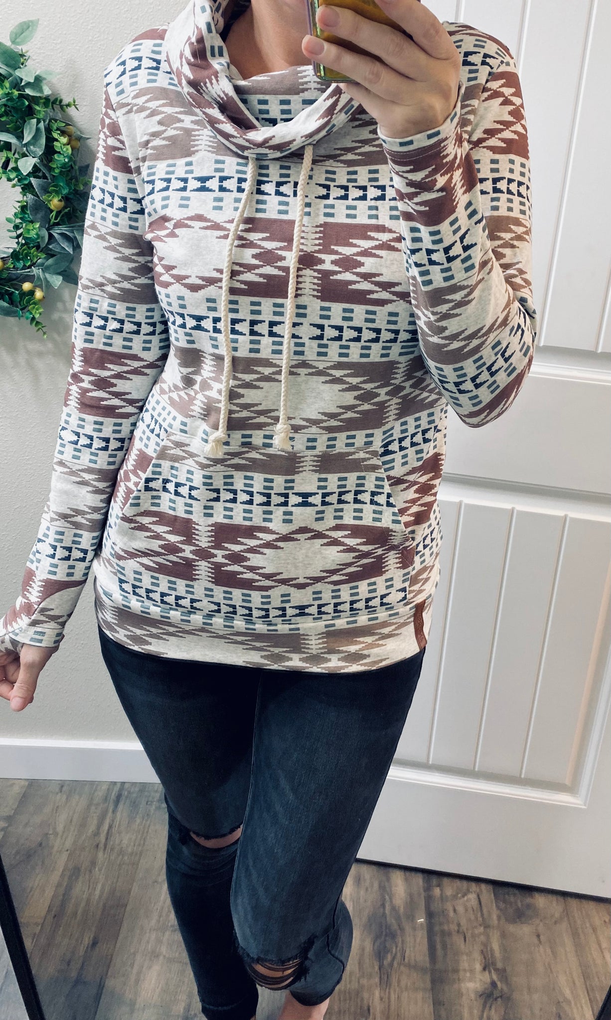 Ampersand Ave. Mauve/Oatmeal/Grey Aztec Cowlneck