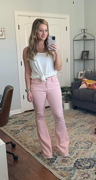Judy Blue Pink Distressed Flares