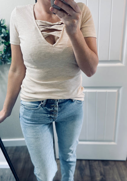 Ribbed Cross Short Sleeve Top