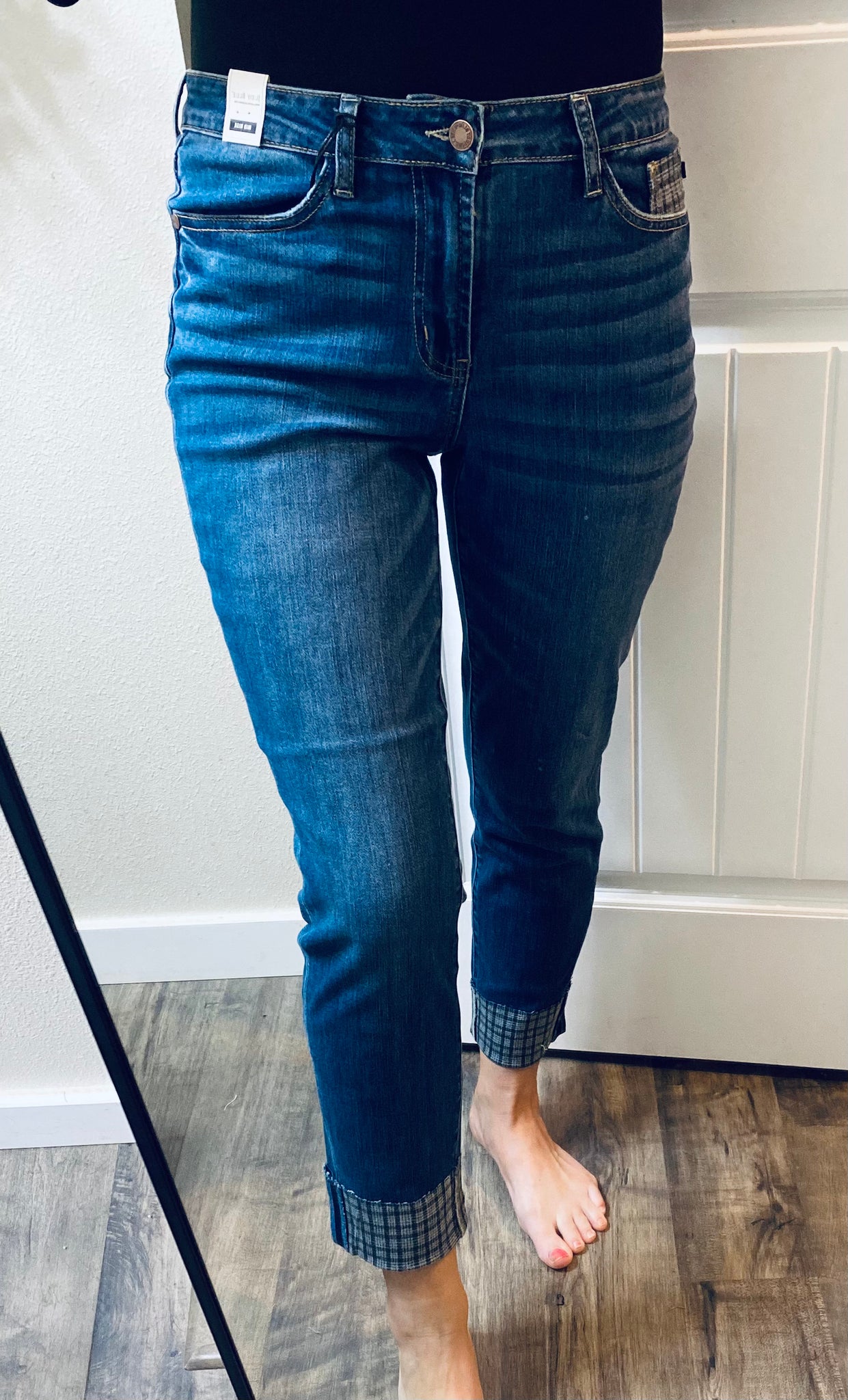 Judy Blue Plaid Cuff Denim