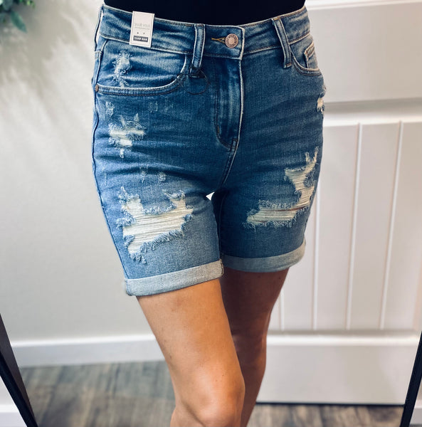 Judy Blue Mid Length Distressed Shorts