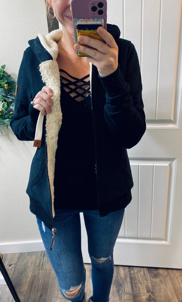 Black Faux Fur Lined Wanakome Hoodie