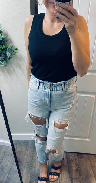 Kancan Paperbag Distressed Mom Denim