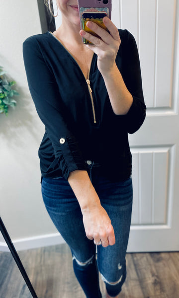 Zip Up 3/4 Blouse