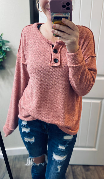 Mauve Long Sleeve Button Top