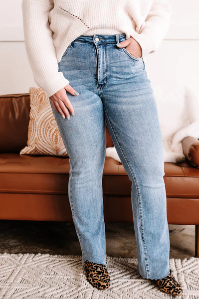 Judy Blue Midwash Raw Hem Bootcut Denim