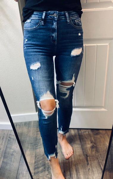 Distressed Hem Skinny Denim