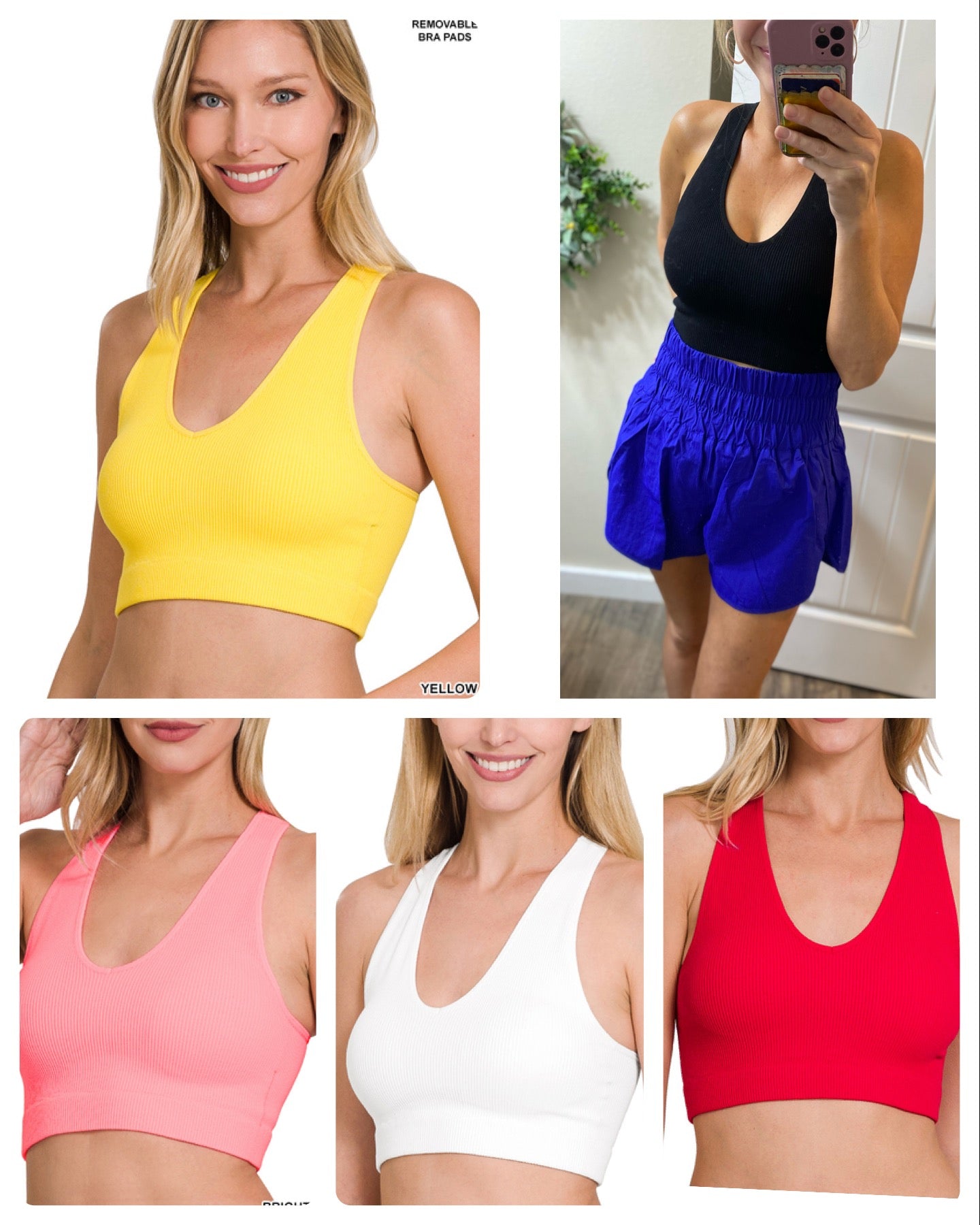Ribbed Racerback Bra with Removable Pads