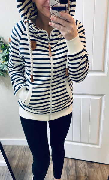 Navy Stripe Full Zip Wanakome