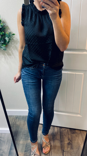 Sleeveless Ruffle Trim Blouse