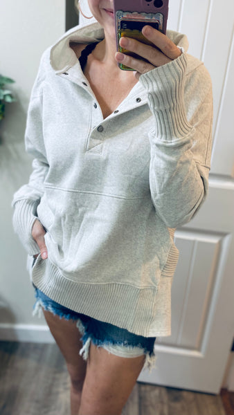 Washed Oversized French Terry Button Pullover