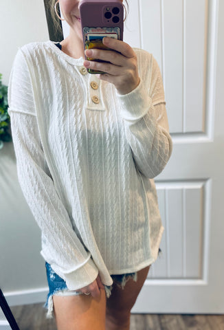 White Textured Long Sleeve Top
