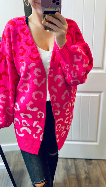 Pink Animal Print Cardigan