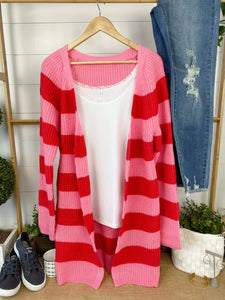 Pink/Red Striped Cardigan