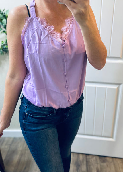 Lavender Lace Button Cami Bodysuit