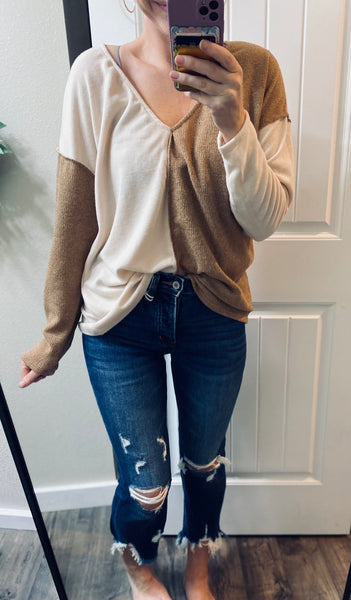 No Better Place Color Block Long Sleeve V-Neck Top