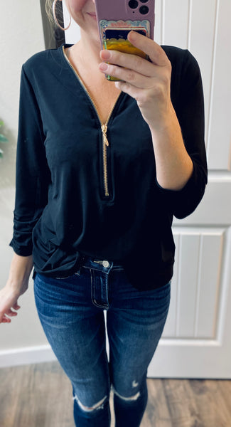 Zip Up 3/4 Blouse