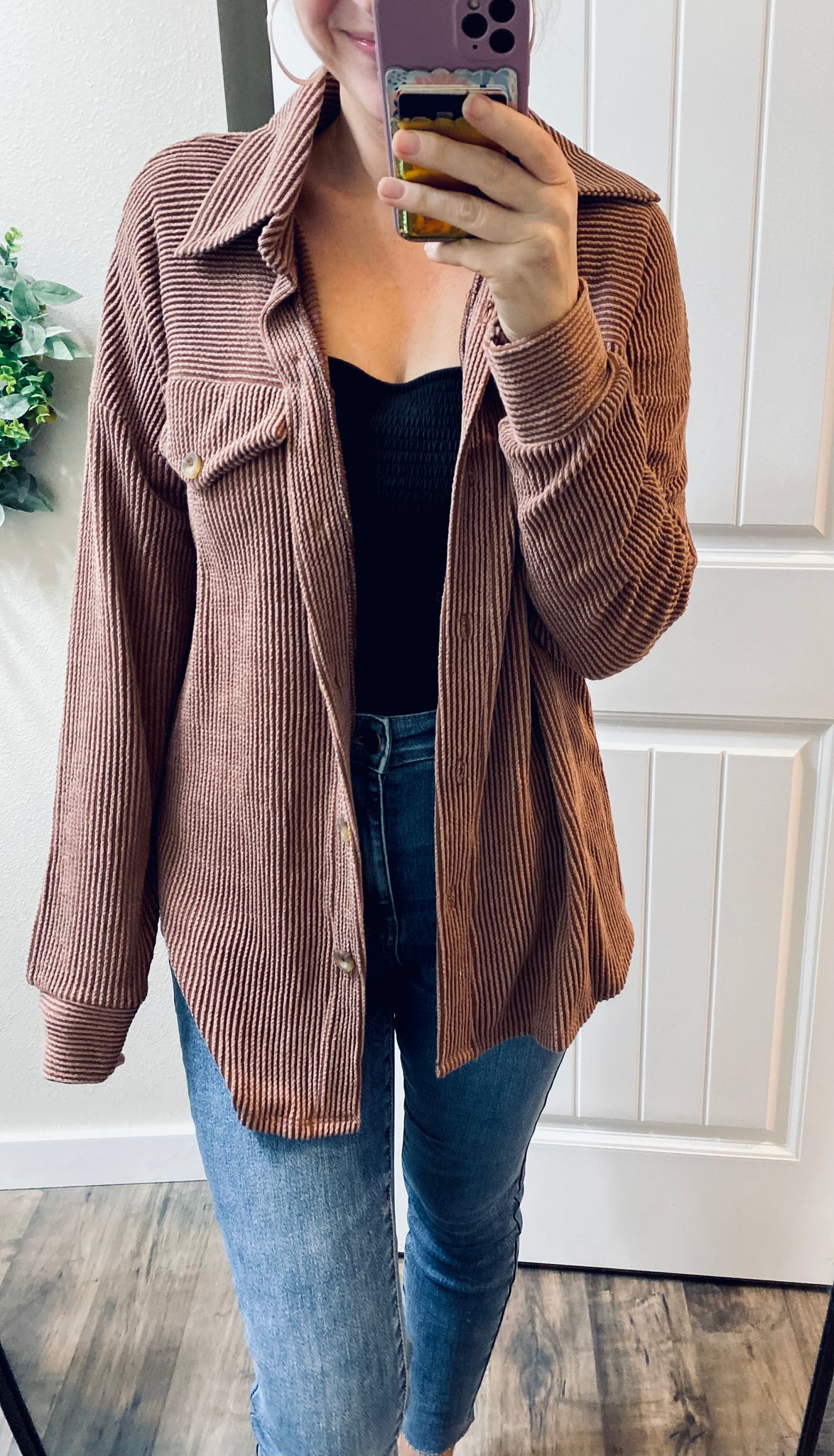 Windsor Textured Shacket in Chestnut