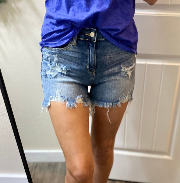 Judy Blue Midwash Frayed Hem Shorts