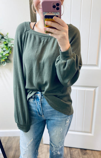 Olive Waffle Knit Top